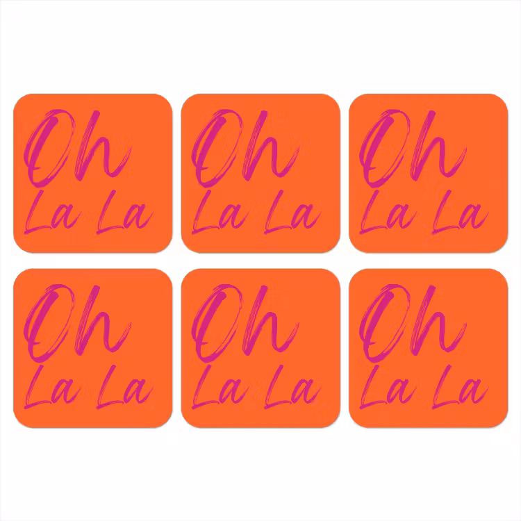 Oh la la - Oranje - Roze - Grafisch onderzetter kurk middel -3d