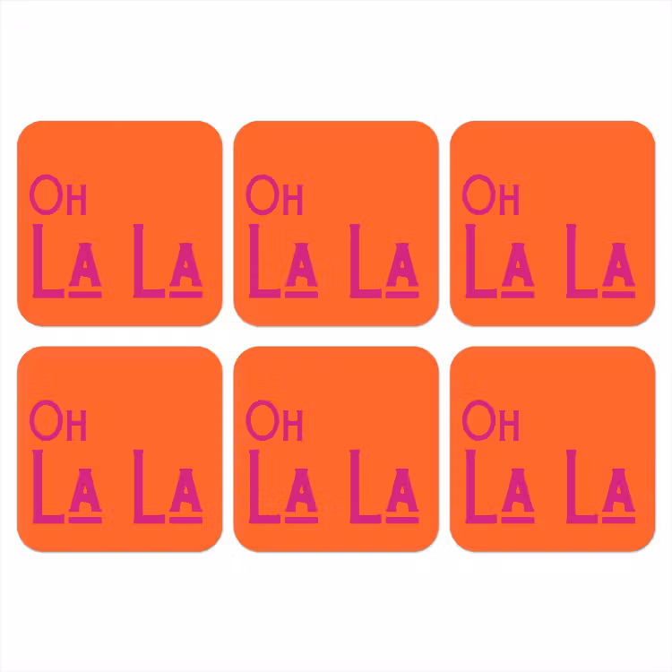 Oh la la - Oranje - Roze - Scheeflettertype onderzetter kurk middel -3d