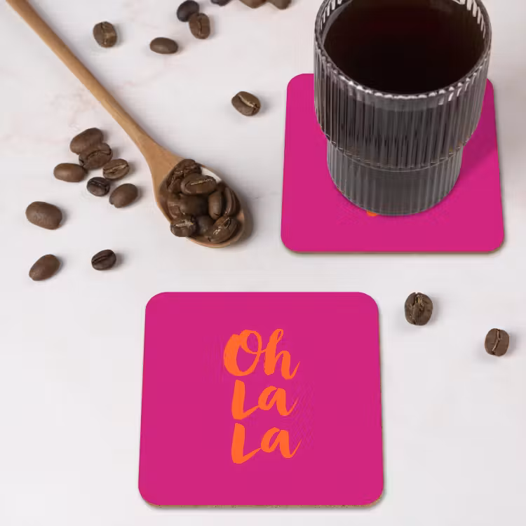 Oh la la - Roze - Oranje - Minimalistisch onderzetter kurk middel -sfeer2