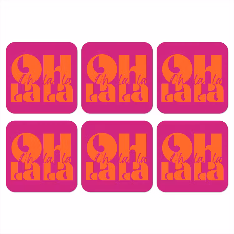 Oh la la - Roze - Oranje - Gestapelde letters onderzetter kurk middel -3d