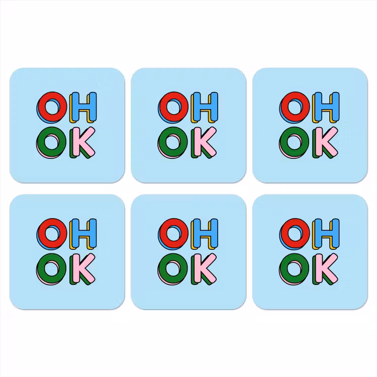 Oh ok - Blauw - Kleurrijk onderzetter kurk middel -3d