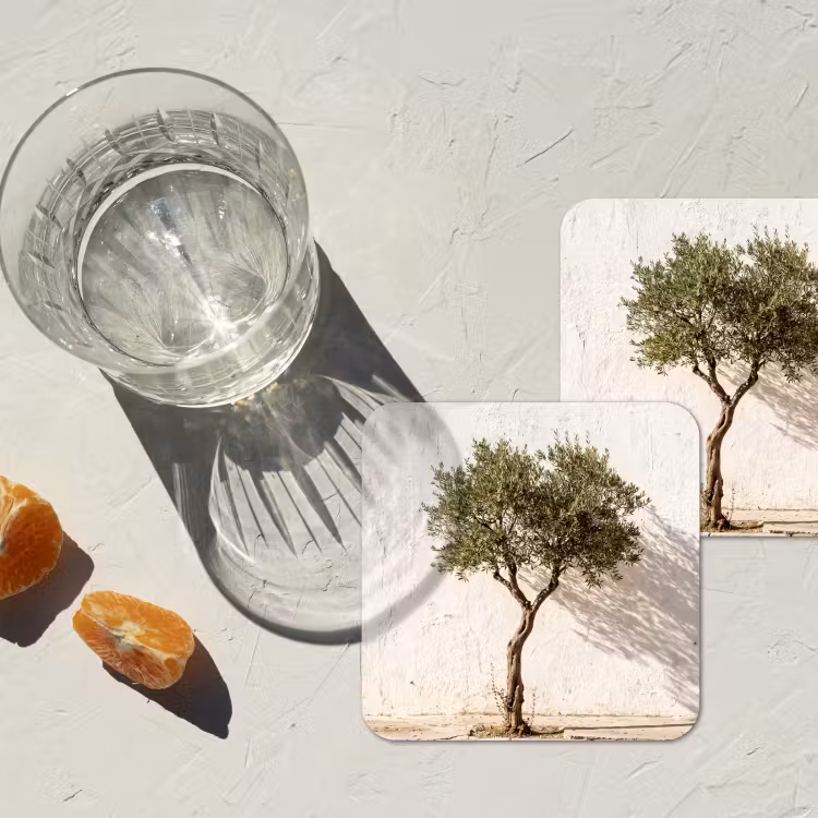 Coaster - Olive Tree - Wall - White - Olijfboom - muur - wit onderzetter kurk middel