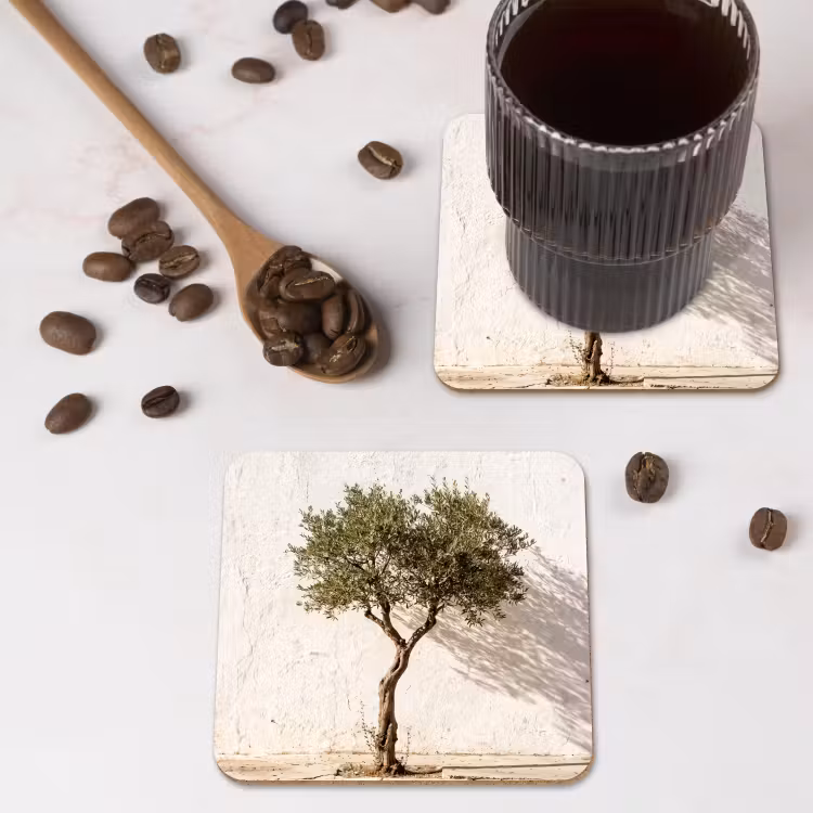 Coaster - Olive Tree - Wall - White - Olijfboom - muur - wit onderzetter kurk middel