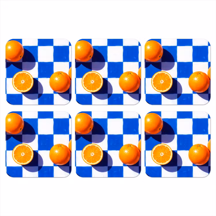 Coaster - Orange - Checkered - Food - Sinaasappel - Geruit - Eten onderzetter kurk middel