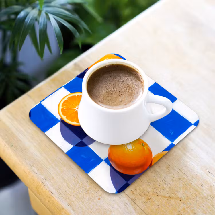 Coaster - Orange - Checkered - Food - Sinaasappel - Geruit - Eten onderzetter kurk middel