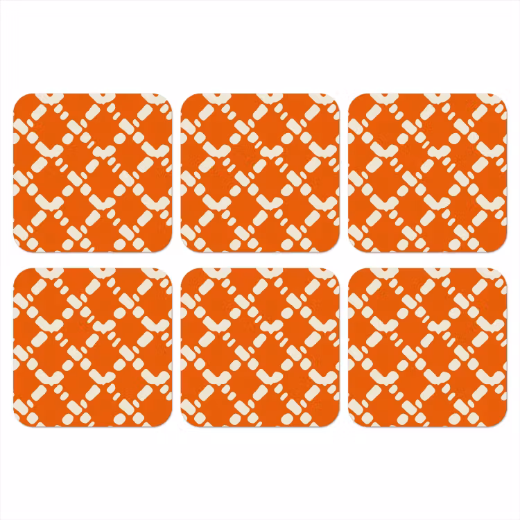 Oranje - Ruitpatroon - Wit onderzetter kurk middel 366 -3d