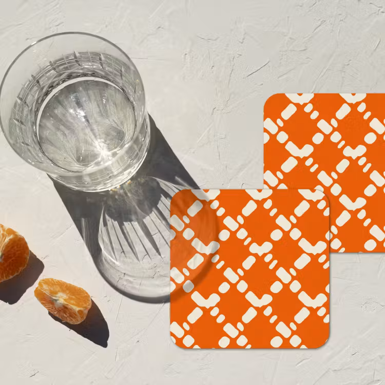 Oranje - Ruitpatroon - Wit onderzetter kurk middel 366 -sfeer4