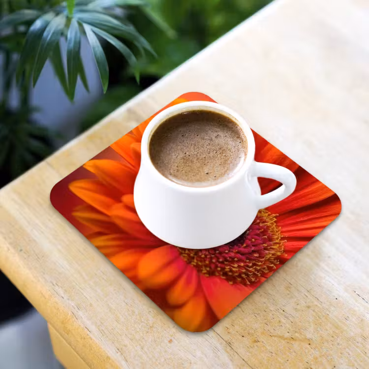 Oranje - Gerbera - Intens onderzetter kurk middel -sfeer5