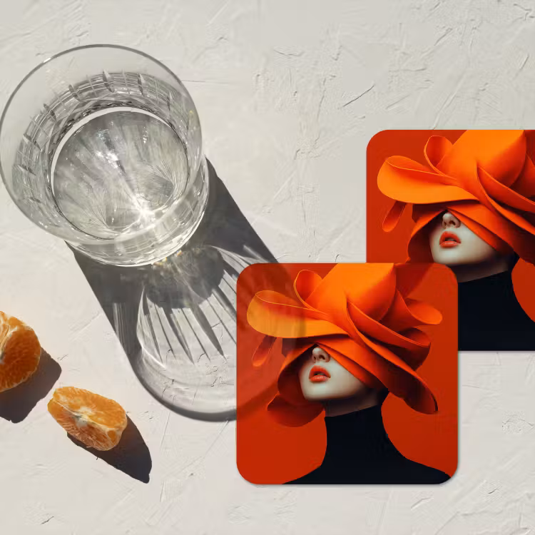 Oranje - Hoed - Vrouw onderzetter kurk middel -sfeer4