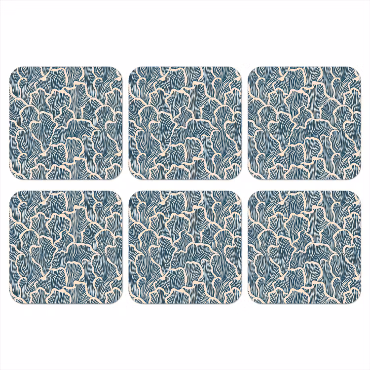 Organisch - Blauw - Crème - Schelpen onderzetter kurk middel 366 -3d