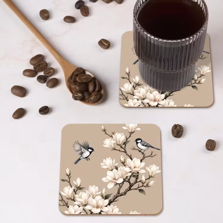 Oosters - Vogels - Beige onderzetter kurk middel -sfeer2