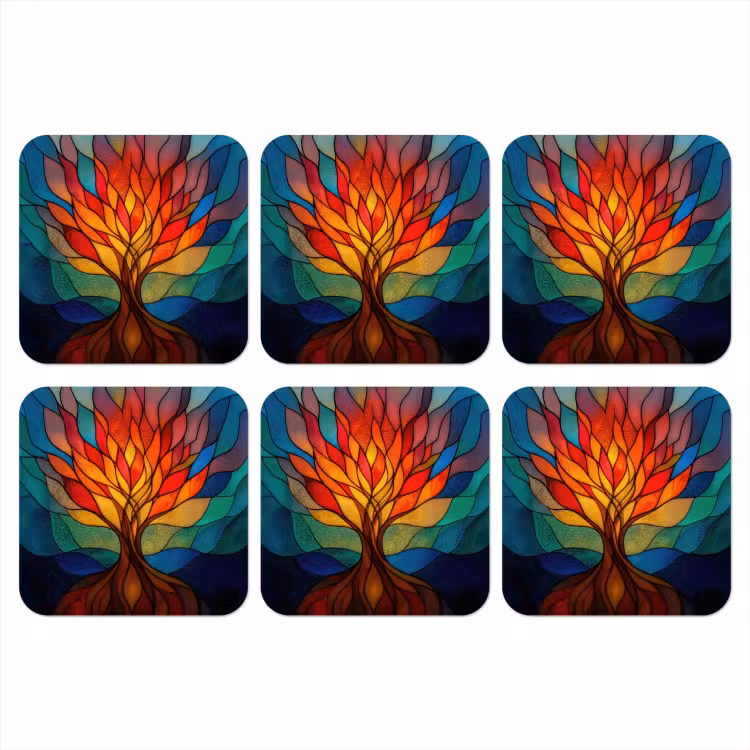 Sierglas - Boom - Rood - Vlakken onderzetter kurk middel -3d