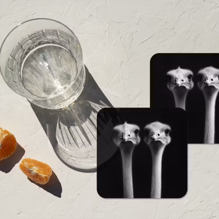 Struisvogels - Halzen - Zwart - Minimalistisch onderzetter kurk middel -sfeer4