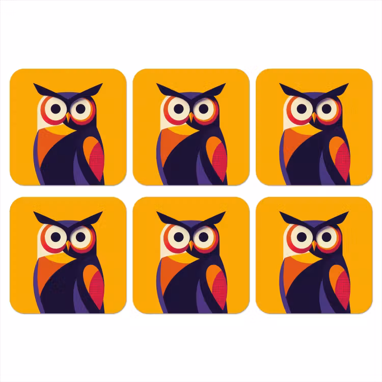 Uil - Grafisch - Kleurrijk - Ogen onderzetter kurk middel -3d