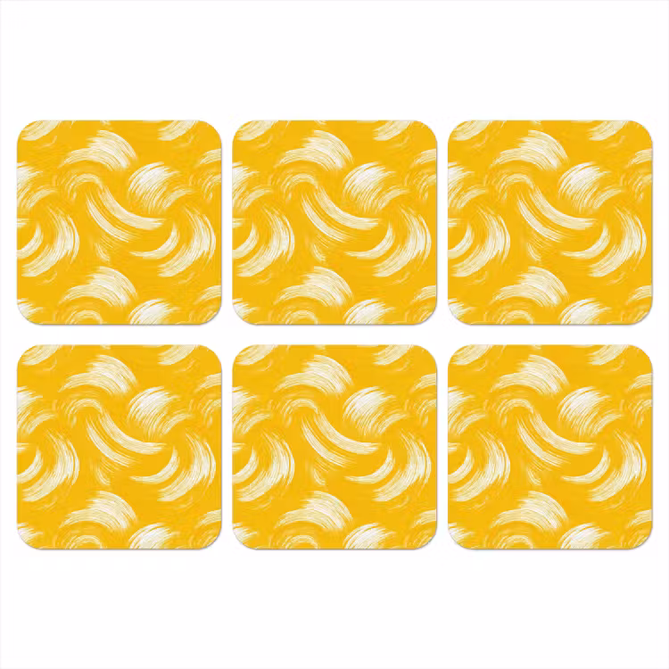 Verfstreken - Abstract - Dynamisch - Geel onderzetter kurk middel 366 -3d