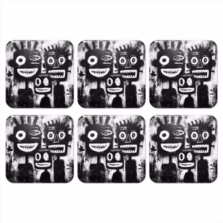 Schilderij - Figuren - Zwart - Abstract onderzetter kurk middel -3d