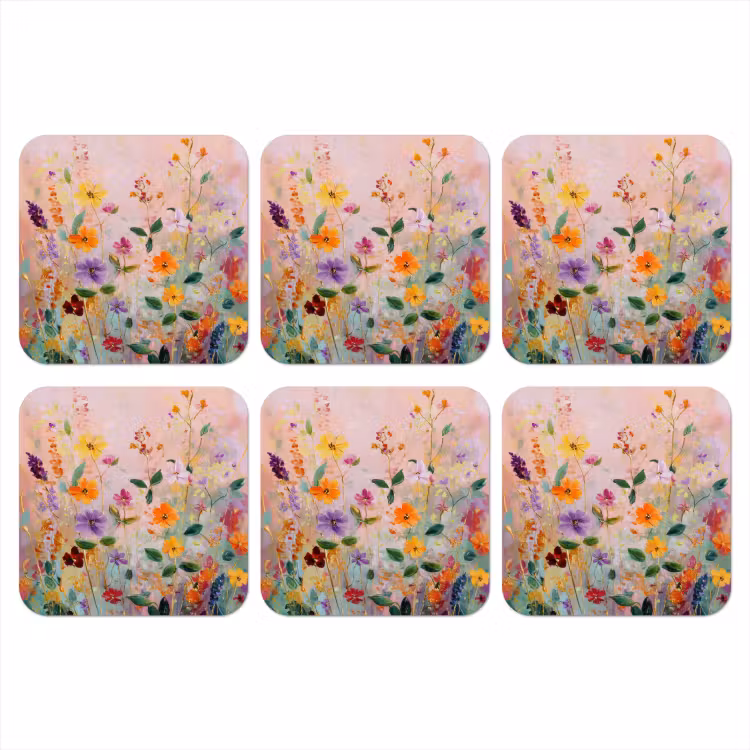 Schilderij - Bloemen - Abstract - Kleurrijk onderzetter kurk middel -3d