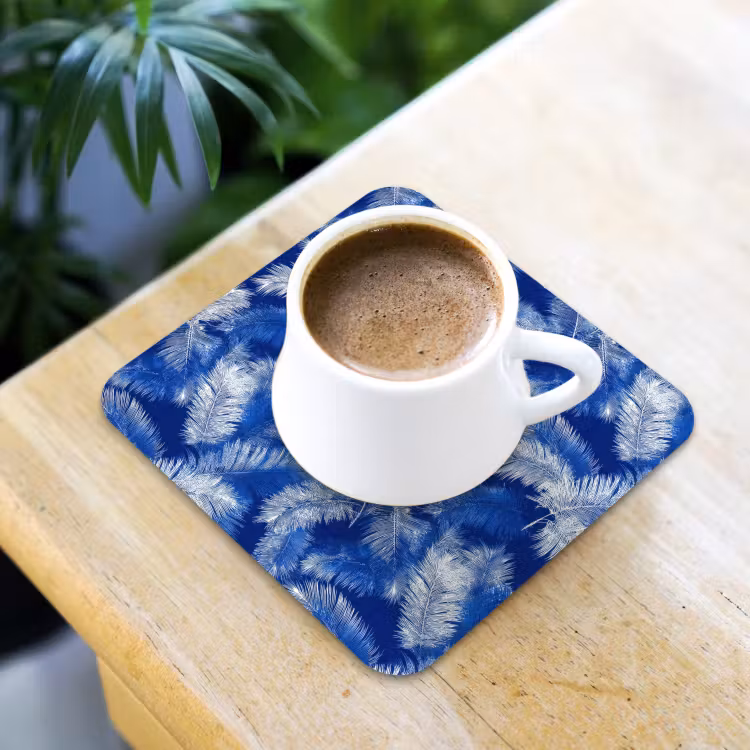 Palmblad - Patroon - Blauw onderzetter kurk middel 366 -sfeer5