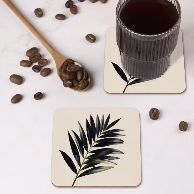 Palmblad - Subtiel - Groen - beige onderzetter kurk middel -sfeer2