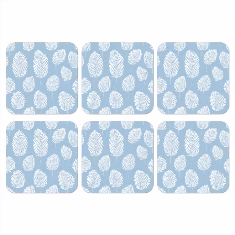 Palmbladeren - Naadloos - Patroon - Pastelblauw onderzetter kurk middel 366 -3d