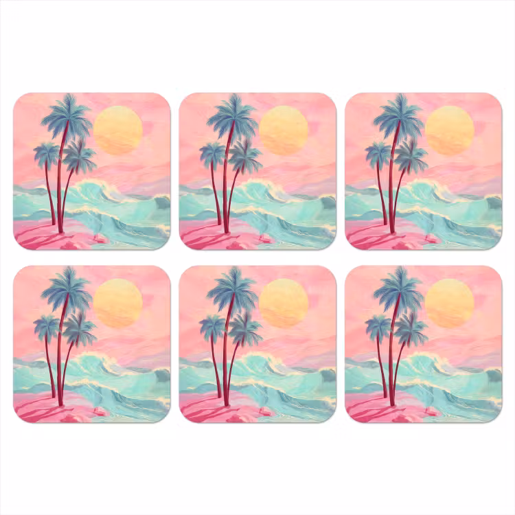 Palmbomen - Golven - Zee onderzetter kurk middel -3d