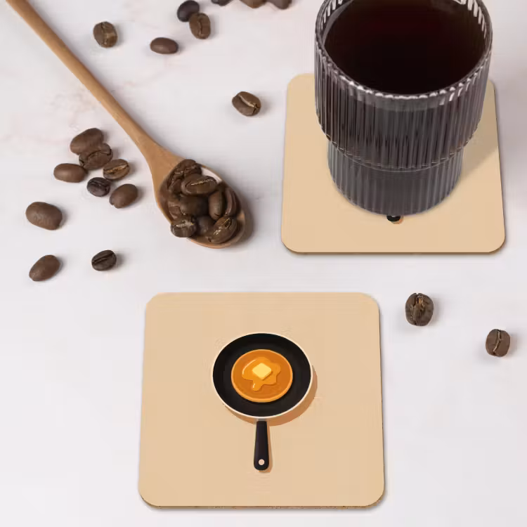 Pannenkoek - Koekenpan - Boter - Minimalistisch onderzetter kurk middel -sfeer2