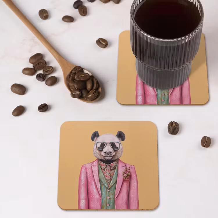 Panda - Pak - Zonnebril - Blauw onderzetter kurk middel -sfeer2