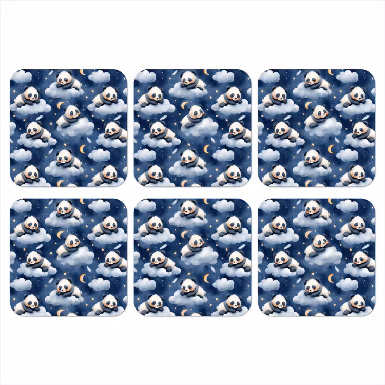 Panda's - Slapen - Blauw onderzetter kurk middel 366 -3d