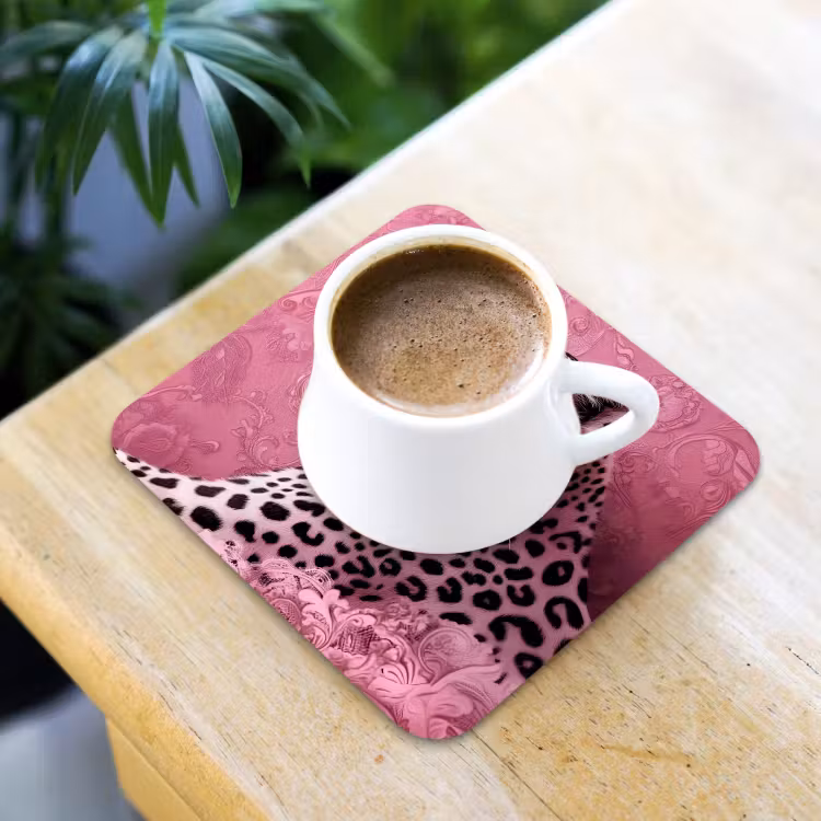 Panter - Luxe - Roze onderzetter kurk middel -sfeer5