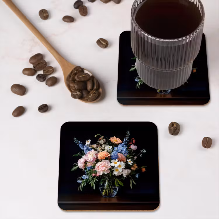 Pastel - Bloemen - Glazen - Vaas onderzetter kurk middel -sfeer2
