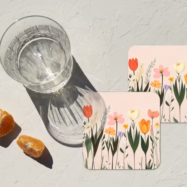 Pasteltinten - Bloemen - Illustratie onderzetter kurk middel -sfeer4