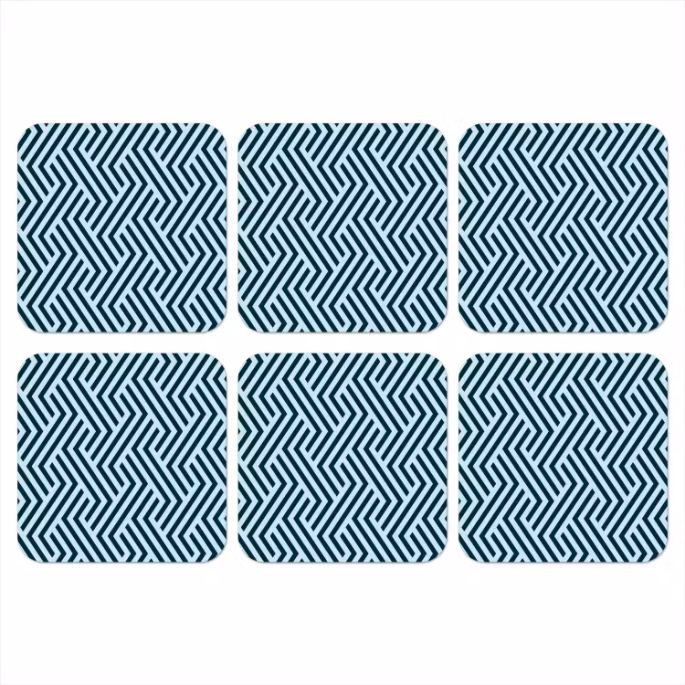 Patroon - Blauw - Lijnen - Zigzag onderzetter kurk middel 366 -3d
