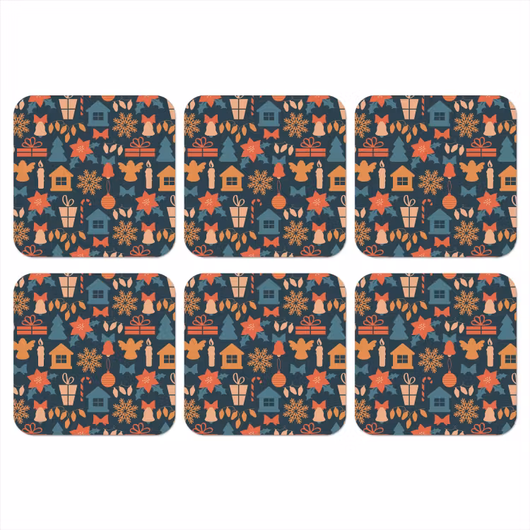 Patroon - Kerst - Symbolen - Blauw onderzetter kurk middel 366 -3d