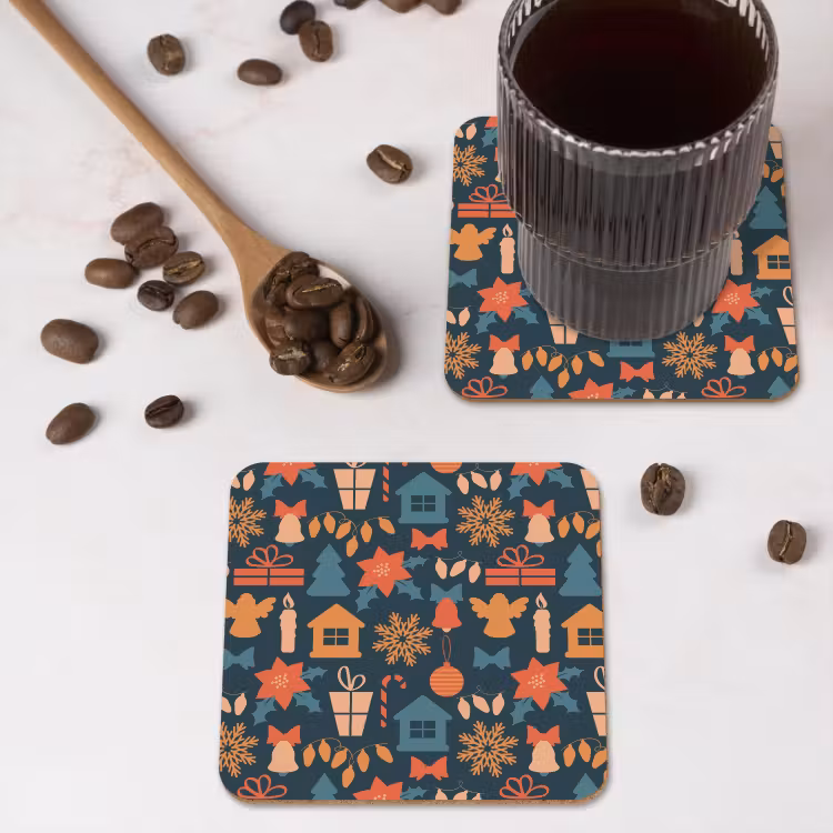 Patroon - Kerst - Symbolen - Blauw onderzetter kurk middel 366 -sfeer2