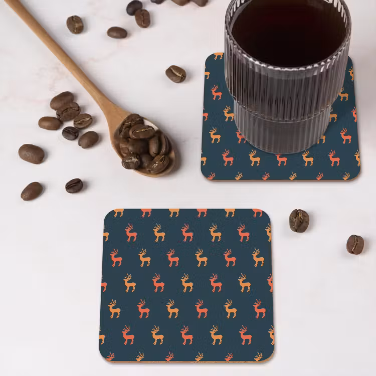 Patroon - Herten - Blauw onderzetter kurk middel 366 -sfeer2