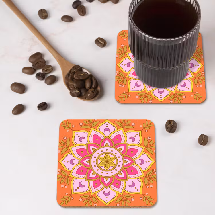 Patroon - Bloemmotief - Decoratie - Abstract - Roze onderzetter kurk middel -sfeer2
