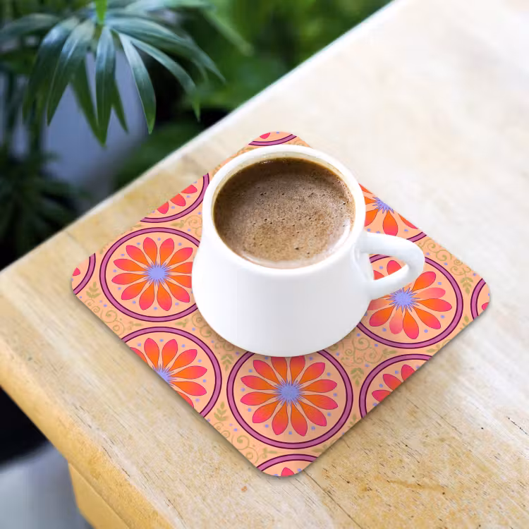 Patroon - Bloemen - Decoratief - Kleurrijk - Modern onderzetter kurk middel -sfeer5