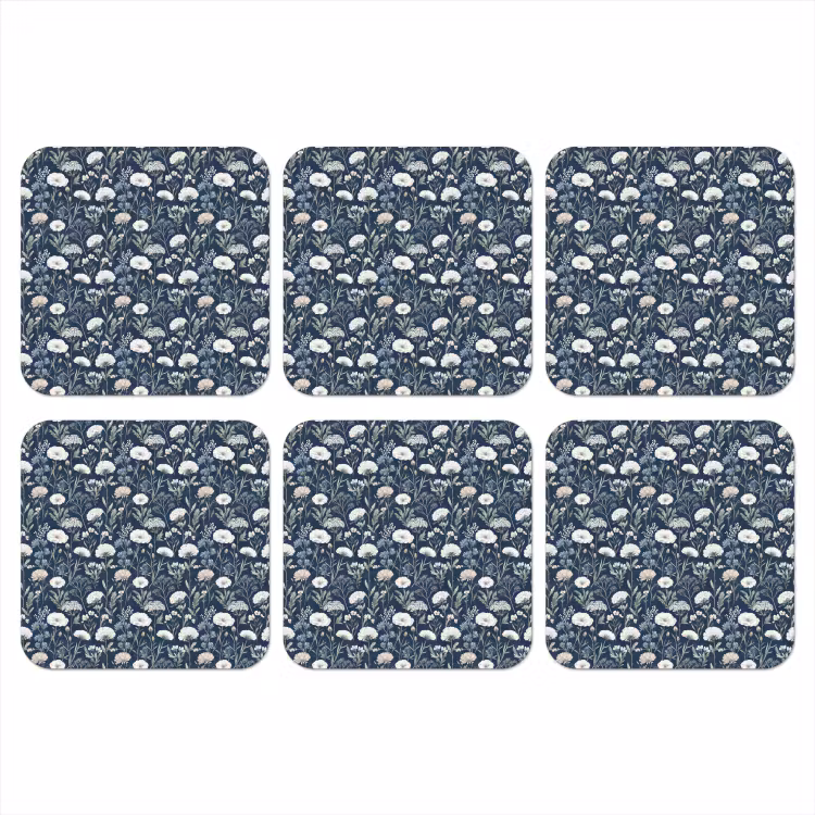 Patroon - Bloemen - Wit - Blauw onderzetter kurk middel 366 -3d