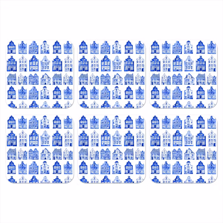 Patroon - Huizen - Blauw onderzetter kurk middel 366 -3d