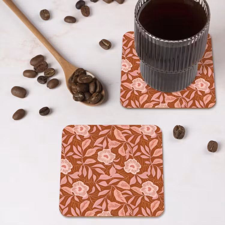 Patroon - Bladeren - Terracotta onderzetter kurk middel 366 -sfeer2