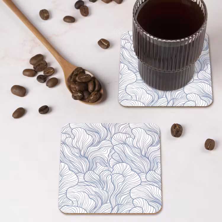 Patroon - Lijnen - Organisch - Abstract - Blauw onderzetter kurk middel -sfeer2