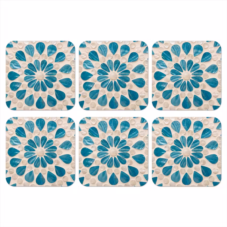 Patroon - Mozaïek - Schelpen - Abstract - Turquoise onderzetter kurk middel -3d