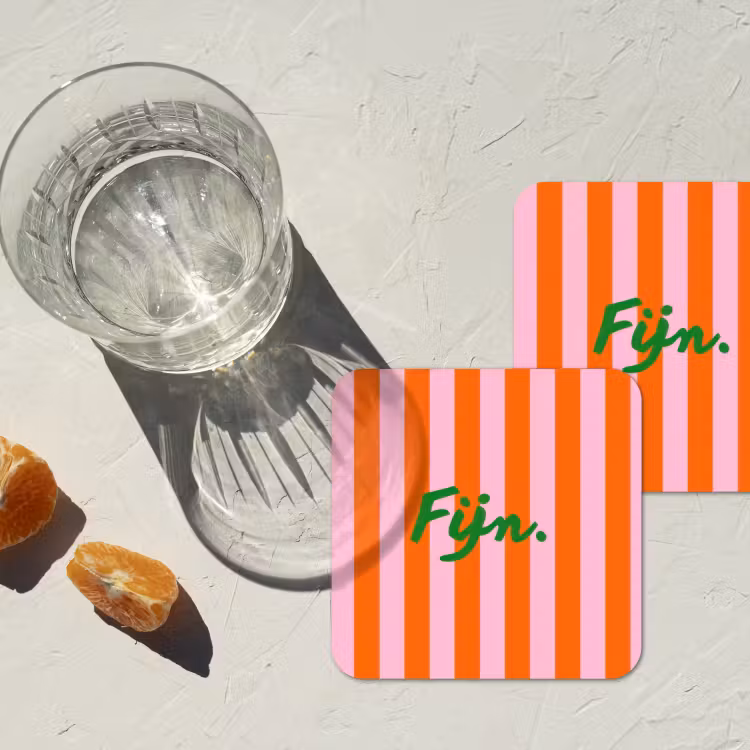 Patroon - Oranje - Fijn - Strepen onderzetter kurk middel -sfeer4