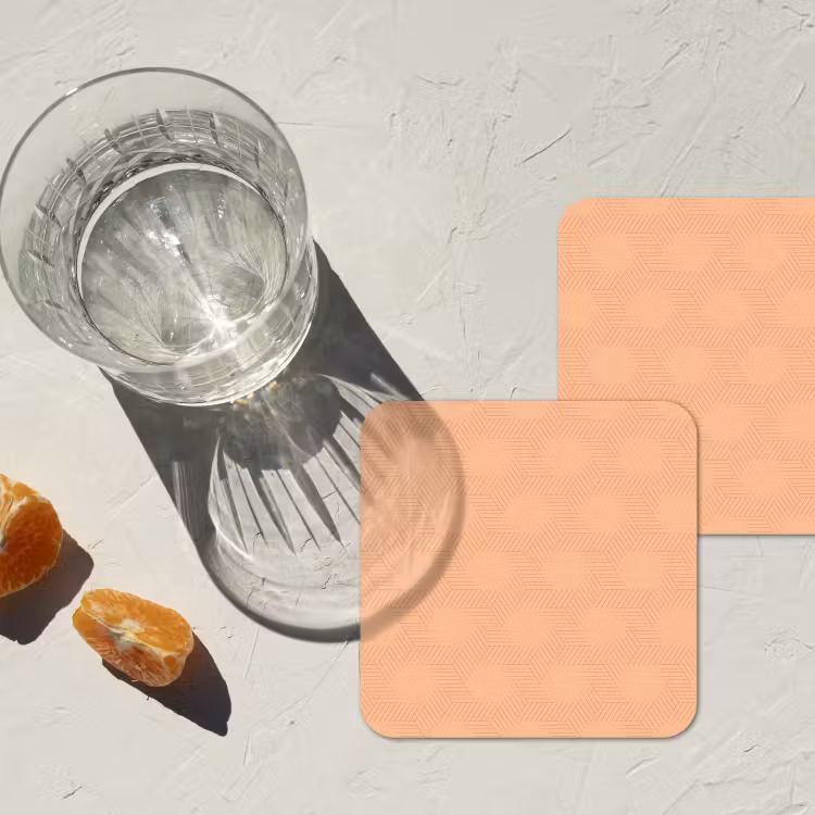 Patroon - Oranje - Lijnen onderzetter kurk middel 366 -sfeer4