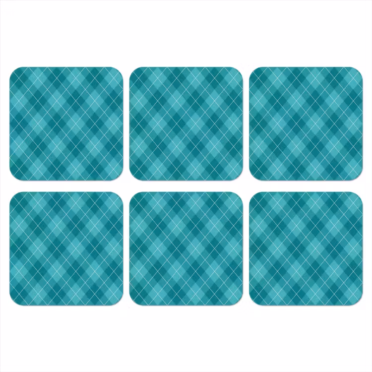 Patroon - Ruiten - Blauw onderzetter kurk middel 366 -3d