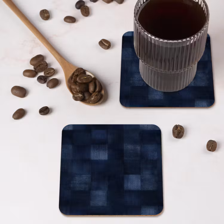Patroon - Ruit - Marineblauw onderzetter kurk middel 366 -sfeer2