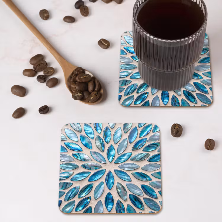Patroon - Glans - Abstract - Blauw - Decoratie onderzetter kurk middel -sfeer2