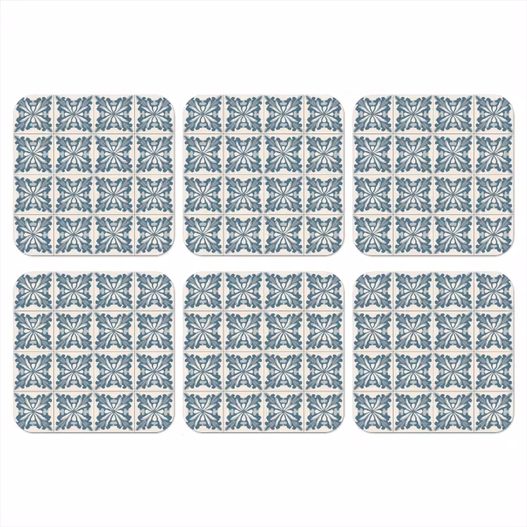 Dessin - Tegel - Blauw onderzetter kurk middel 366 -3d
