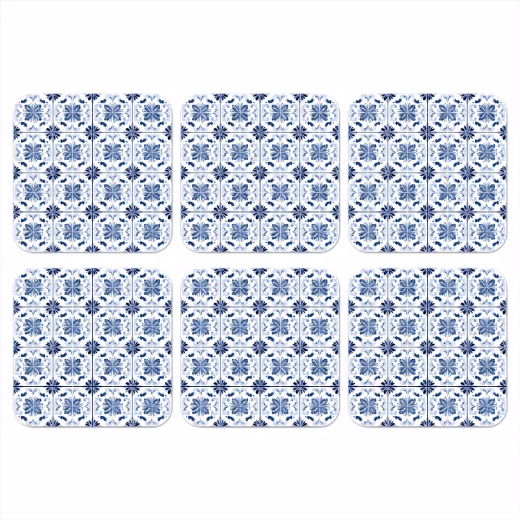 Patroon - Tegel - Blauw onderzetter kurk middel 366 -3d