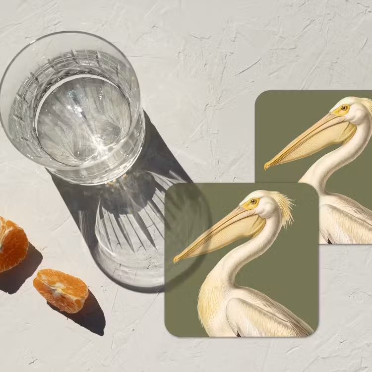 Pelikaan - Wit - Vogel - Klassiek - Natuur onderzetter kurk middel -sfeer4